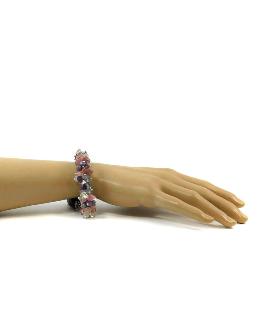 Exclusive bracelet "Spring mallows" Agate bar, Amethyst crumb, Chalcedony, Fluorite