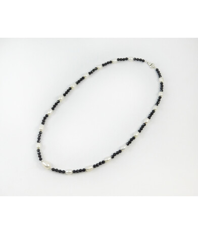 Exclusive necklace "Lupine" Rice pearls, Tourmaline facet