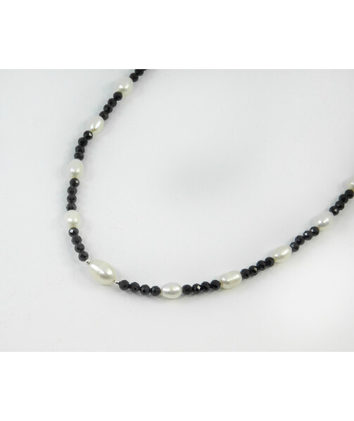 Exclusive necklace "Lupine" Rice pearls, Tourmaline facet