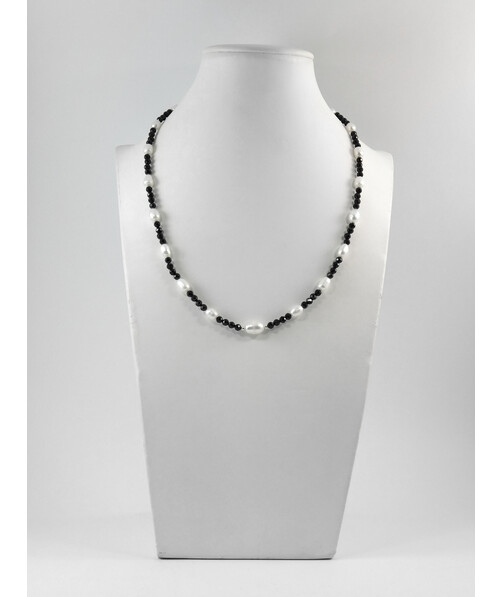 Exclusive necklace "Lupine" Rice pearls, Tourmaline facet