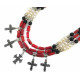 Exclusive necklace "Vesuvius" Rondel pearls, Lava, Rice coral, 3 rows