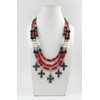 Exclusive necklace &quot;Vesuvius&quot; Rondel pearls, Lava, Rice coral, 3 rows