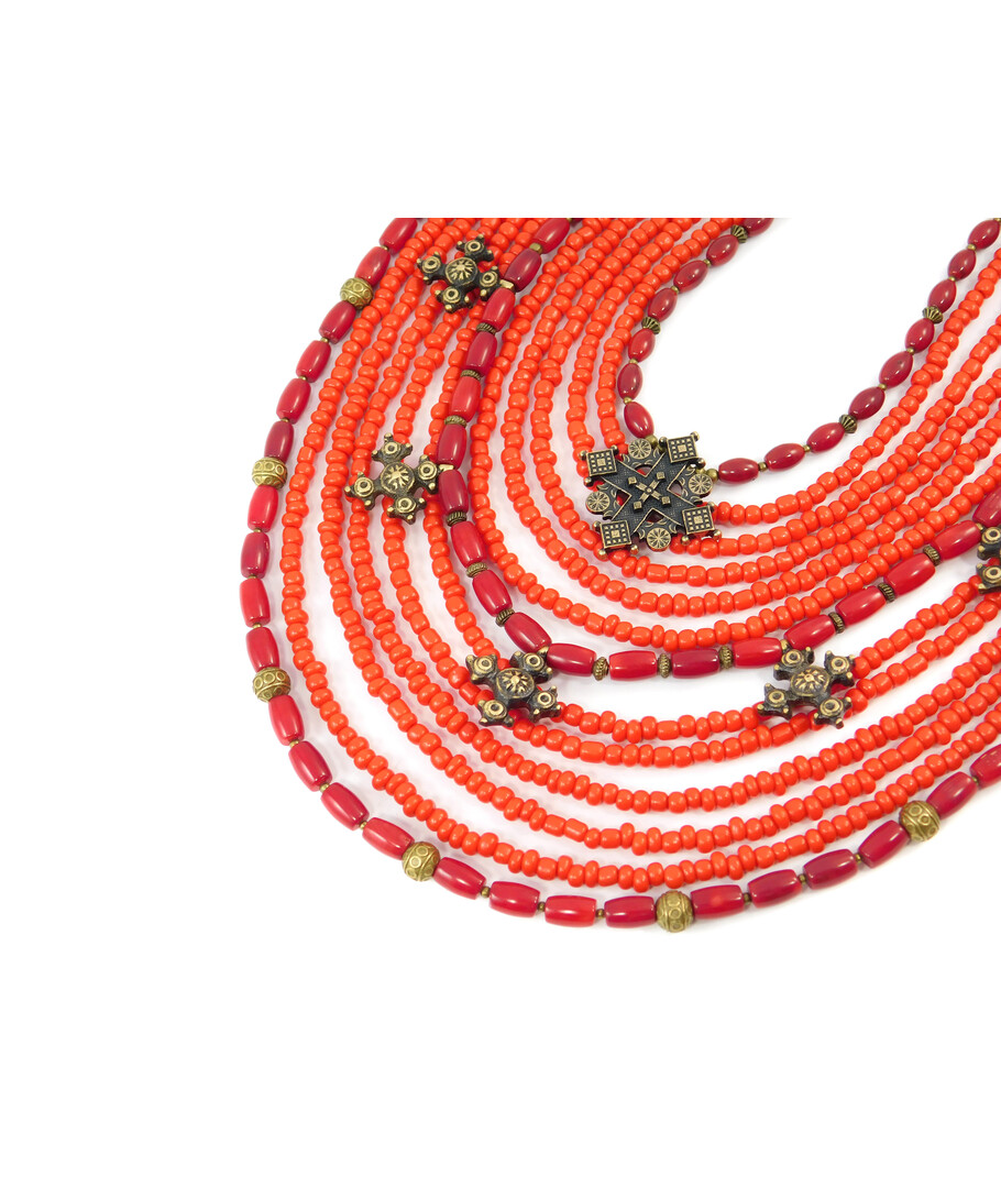 Exclusive necklace "Cossack" Coral rice, 13 rows