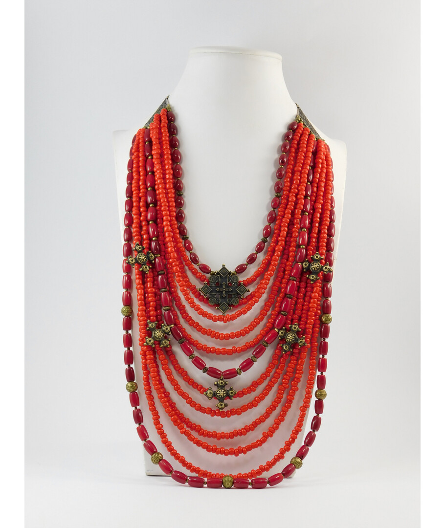 Exclusive necklace "Cossack" Coral rice, 13 rows