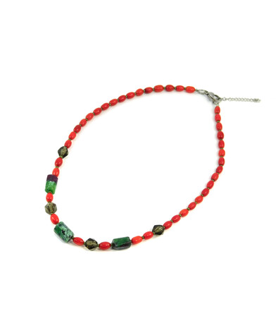 Exclusive necklace "Viburnum" Rice coral, zoisite cut, multifaceted topaz