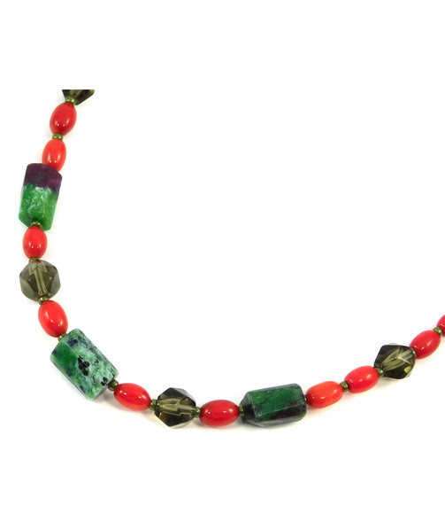 Exclusive necklace "Viburnum" Rice coral, zoisite cut, multifaceted topaz