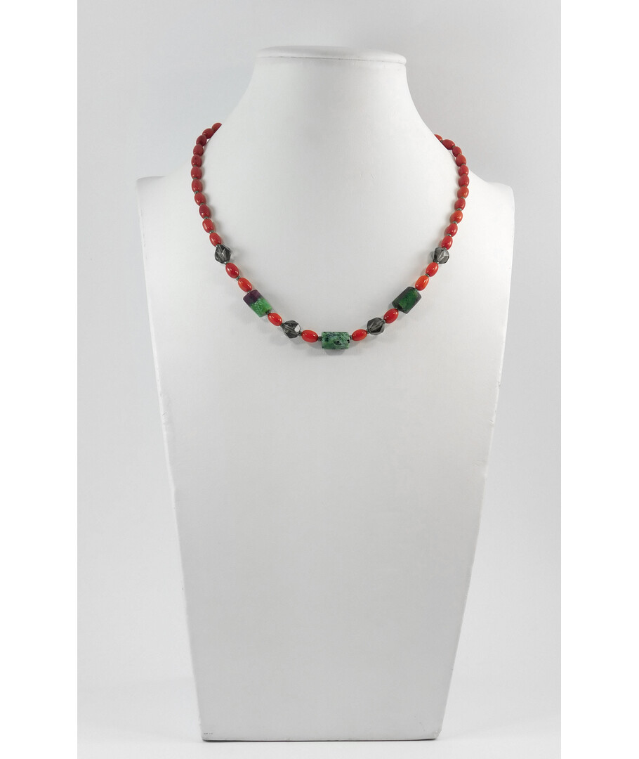 Exclusive necklace "Viburnum" Rice coral, zoisite cut, multifaceted topaz