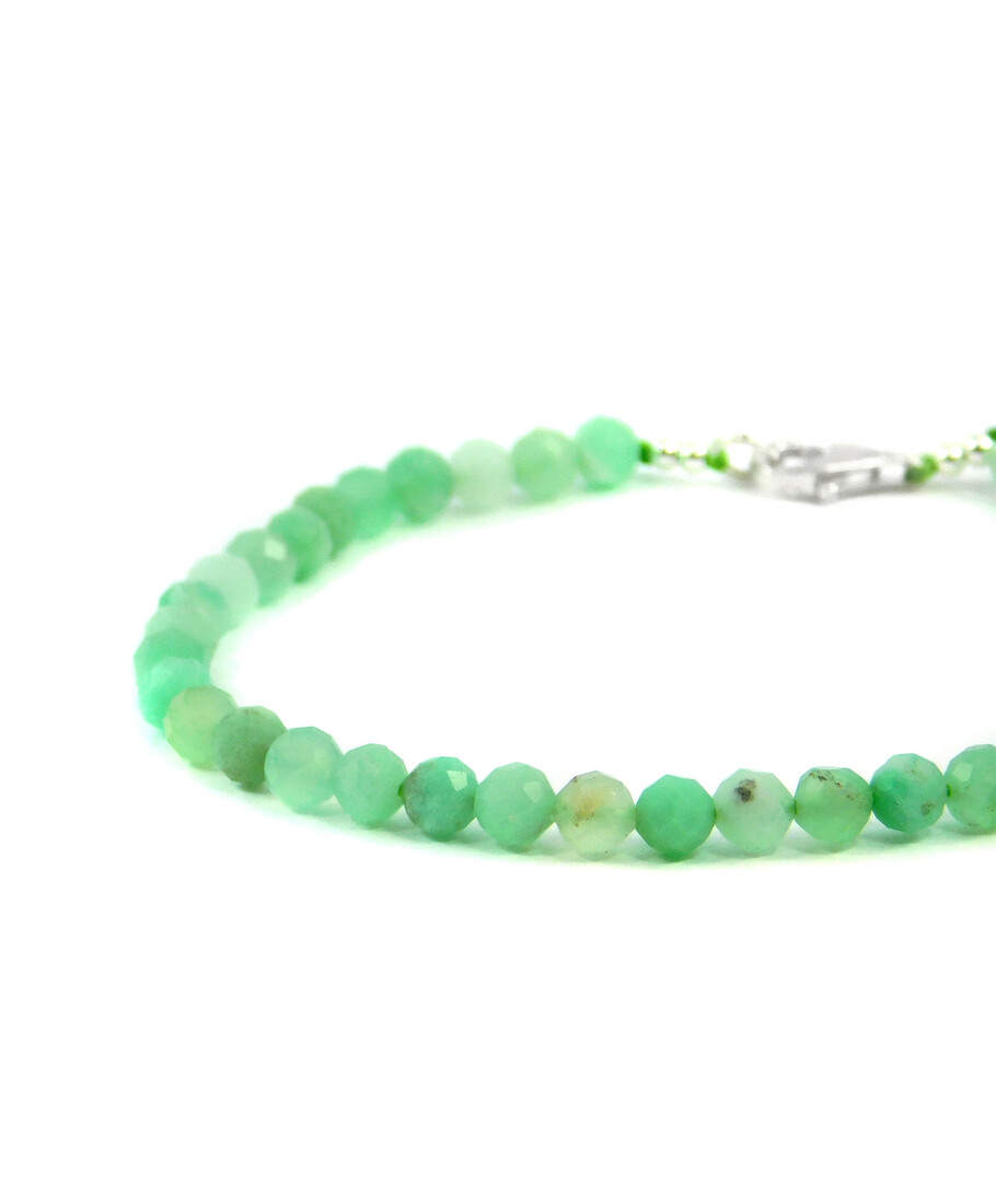 Exclusive Chrysoprase bracelet in facet, silver