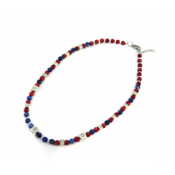 Exclusive necklace "At dusk" Sodalite facet, Coral tablet