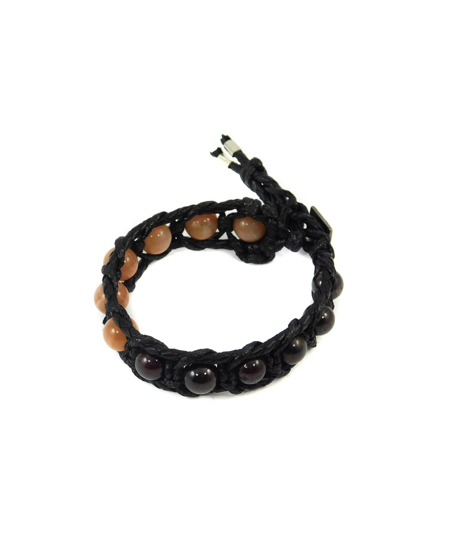 Exclusive leather bracelet "Arrest" Garnet, Sunstone