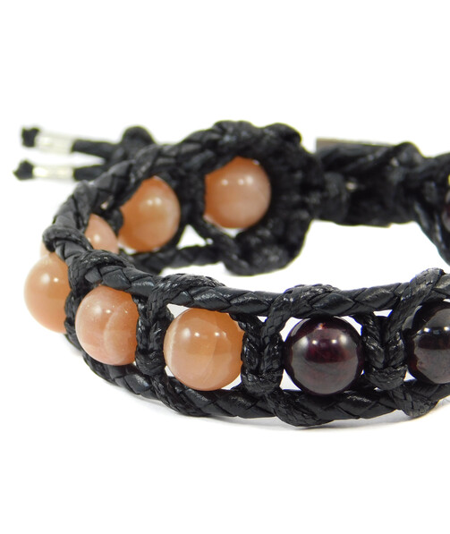 Exclusive leather bracelet "Arrest" Garnet, Sunstone