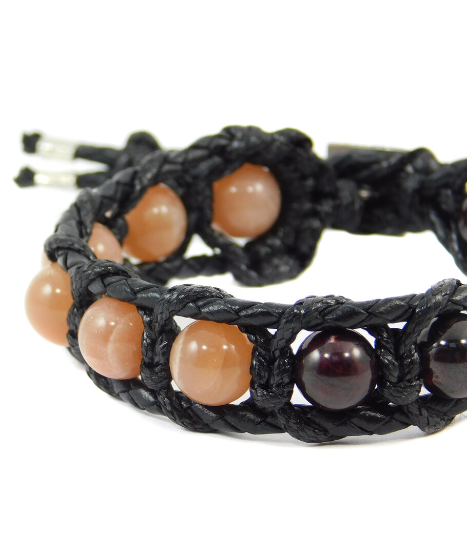 Exclusive leather bracelet "Arrest" Garnet, Sunstone