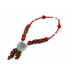 Exclusive necklace "Erin" Coral, rondel, crumb, chrysoprase crumb
