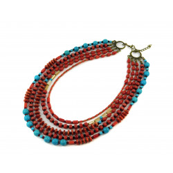 Exclusive necklace "Vicontessa" Coral drop, tube, rondel, Turquoise, Mother of pearl, 5th