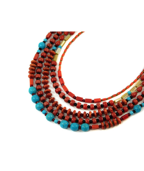 Exclusive necklace "Vicontessa" Coral drop, tube, rondel, Turquoise, Mother of pearl, 5th