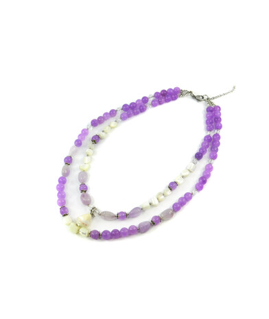 Exclusive necklace "Lavender" Amethyst, tail, mother-of-pearl, tail, 2-row