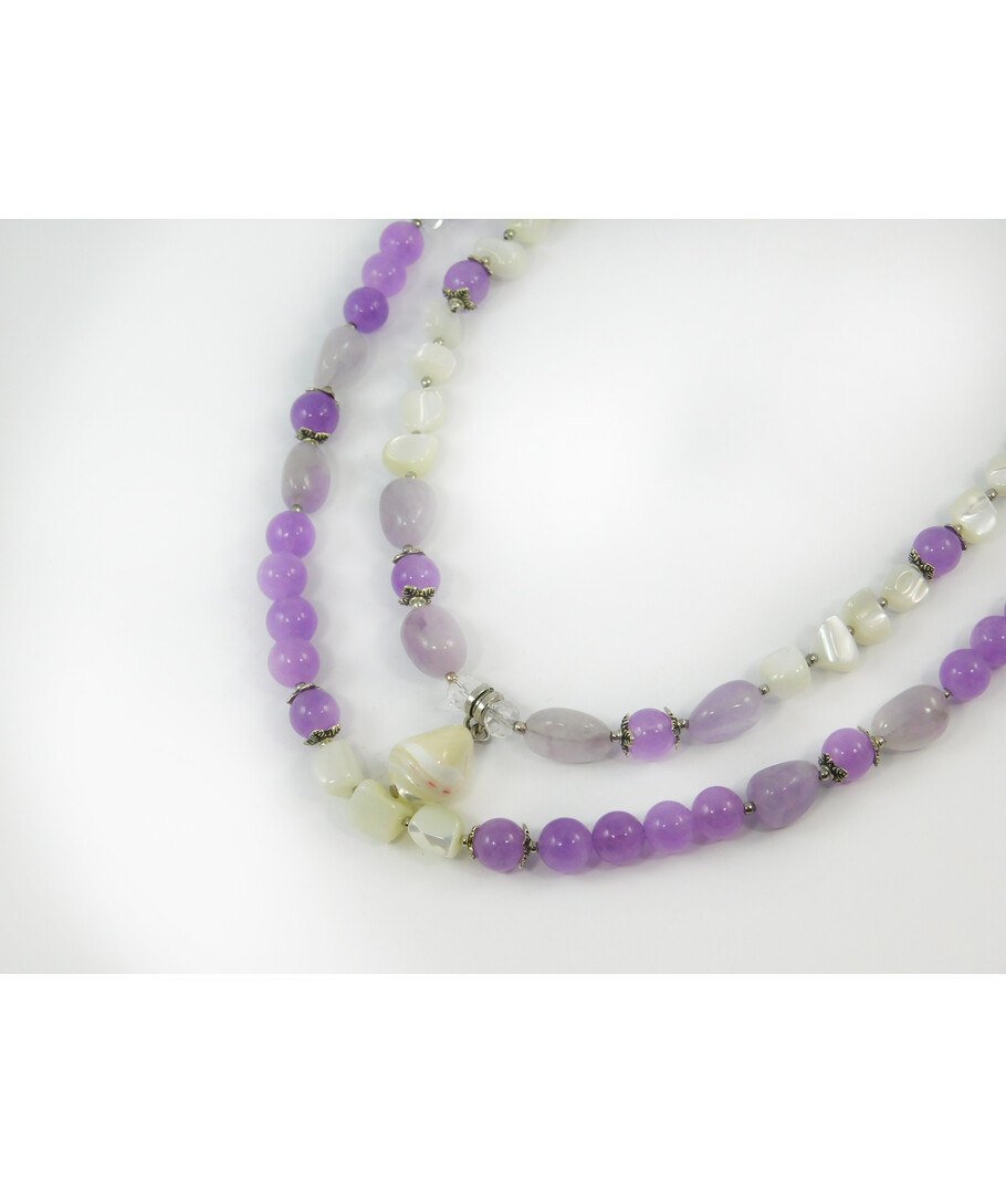 Exclusive necklace "Lavender" Amethyst, tail, mother-of-pearl, tail, 2-row