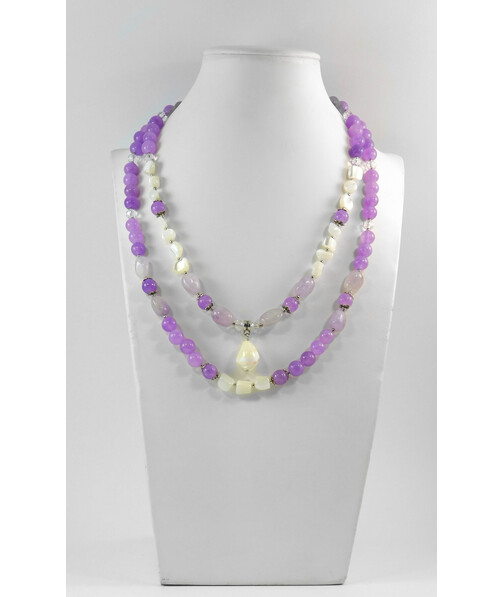 Exclusive necklace "Lavender" Amethyst, tail, mother-of-pearl, tail, 2-row