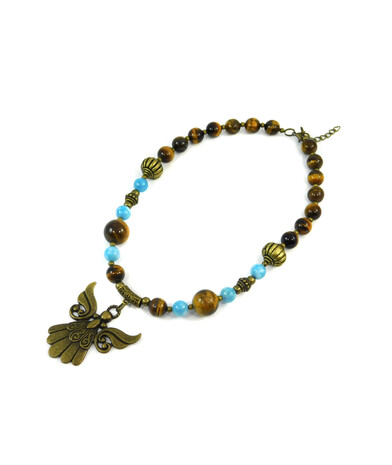 Exclusive necklace "Ghost of Kyiv 3" Tiger's eye, Aquamarine