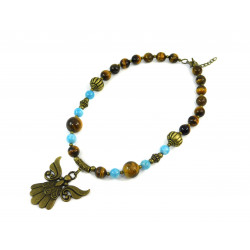Exclusive necklace "Ghost of Kyiv 3" Tiger's eye, Aquamarine