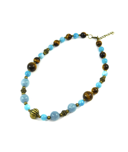 Exclusive necklace "Ghost of Kyiv 2" Tiger's eye, Aquamarine