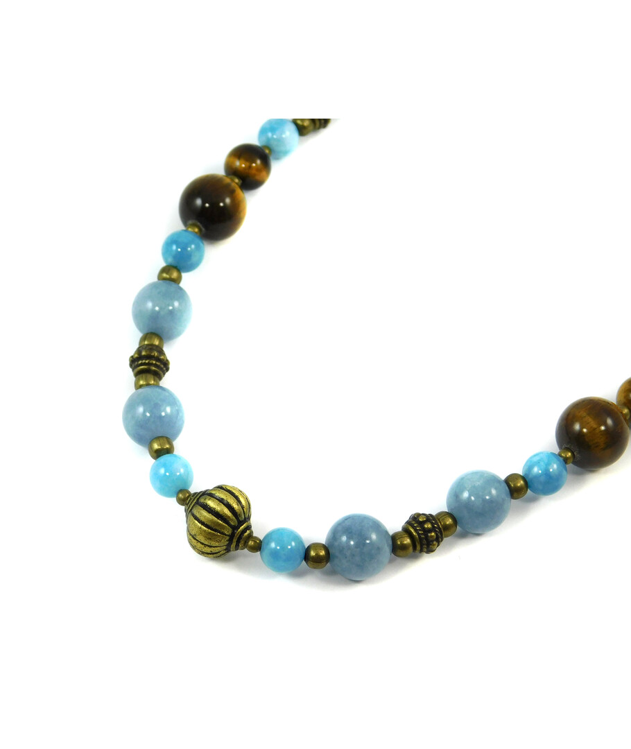 Exclusive necklace "Ghost of Kyiv 2" Tiger's eye, Aquamarine