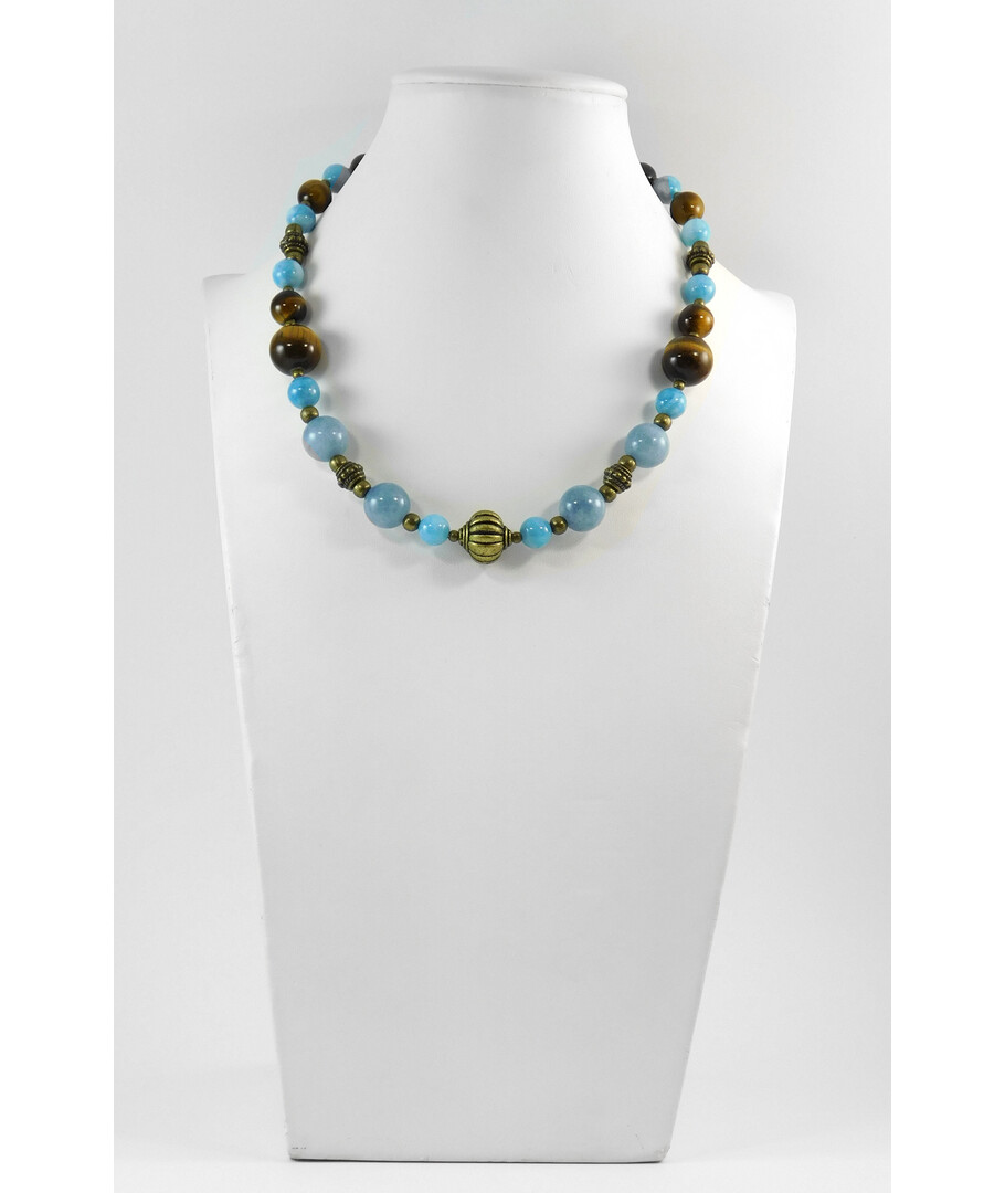 Exclusive necklace "Ghost of Kyiv 2" Tiger's eye, Aquamarine