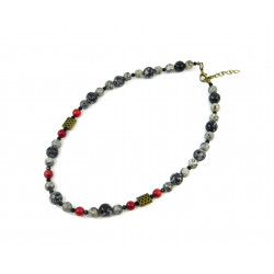 Exclusive necklace "Free" Obsidian, Jasper, Coral