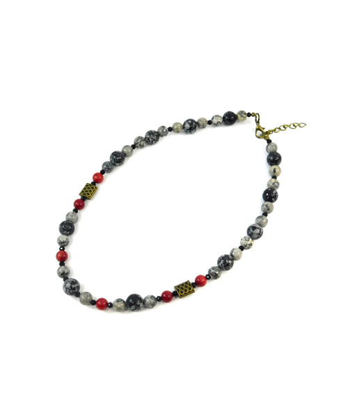 Exclusive necklace "Free" Obsidian, Jasper, Coral