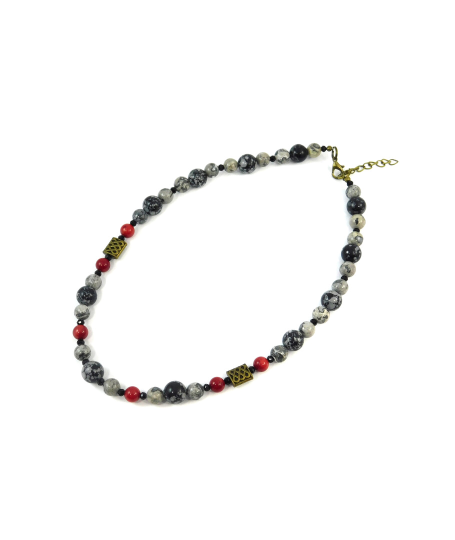 Exclusive necklace "Free" Obsidian, Jasper, Coral