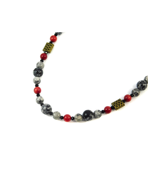 Exclusive necklace "Free" Obsidian, Jasper, Coral