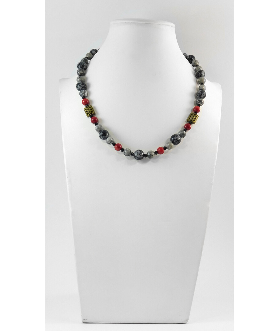 Exclusive necklace "Free" Obsidian, Jasper, Coral