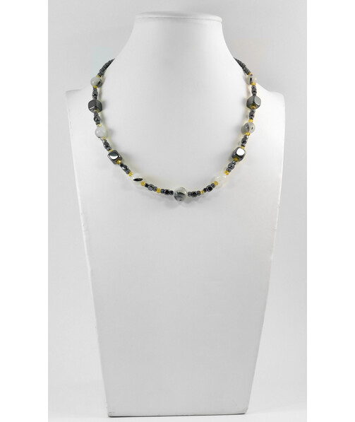 Exclusive necklace "Hyperbola" Rutile quartz, Hematite cube