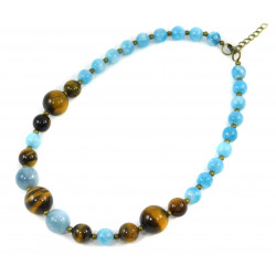 Exclusive necklace "Ghost of Kyiv" Tiger's eye, Aquamarine