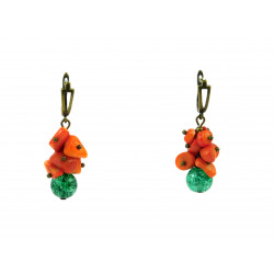 Exclusive earrings "Autumn Melody" Sugar quartz, Coral crumb