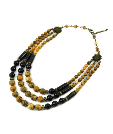 Exclusive necklace "Desert" Jasper, Agate, Hawk's eye tube, 3 rows