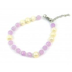Ekskluzywna bransoletka „Paris” z fasetą Kunzite, perły w kolorze beżowym