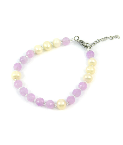 Exclusive bracelet "Paris" Kunzite facet, Pearls beige