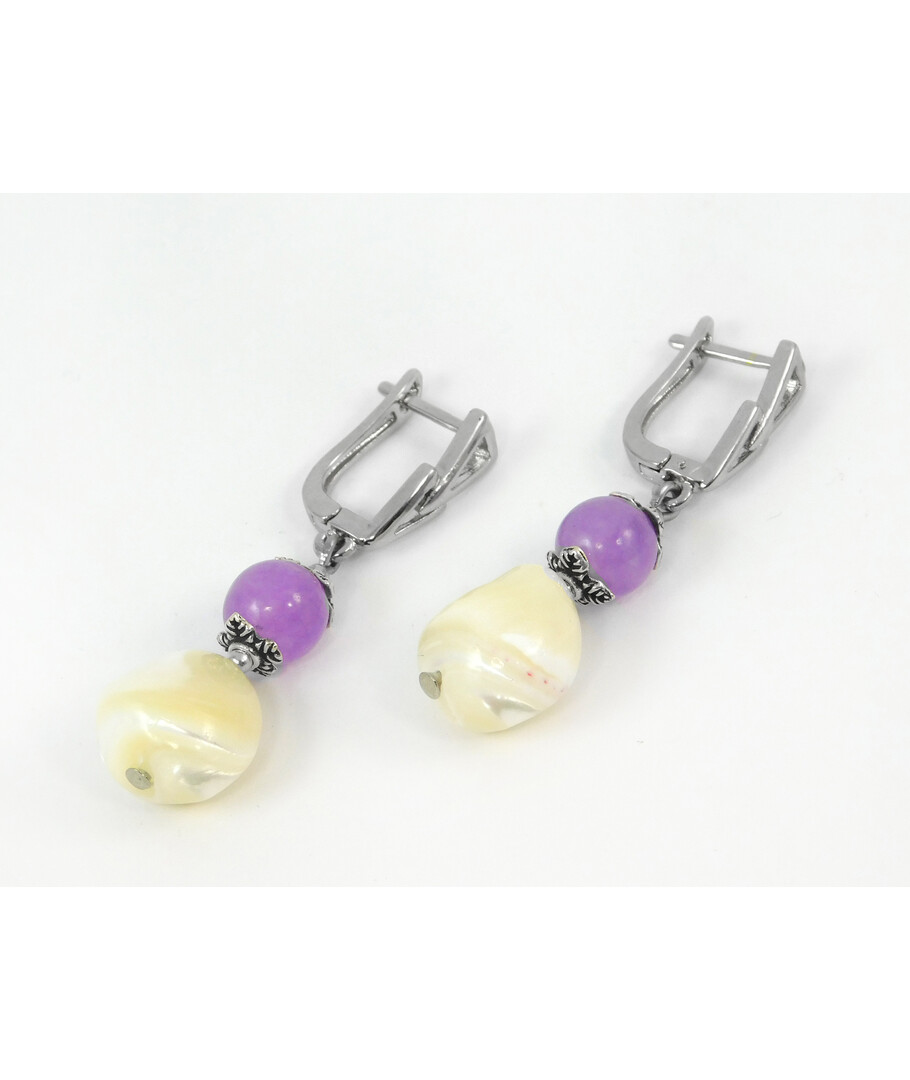 Exclusive earrings "Lavender" Amethyst, mother of pearl balamuty