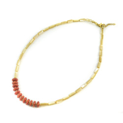 Exclusive necklace "Trubochka" Mother-of-pearl tube, coral sponge. rondel