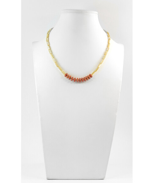 Exclusive necklace "Trubochka" Mother-of-pearl tube, coral sponge. rondel