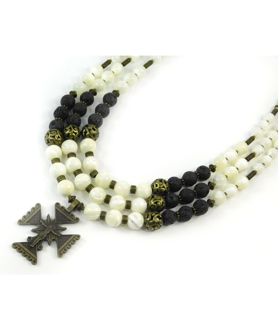 Exclusive necklace "Elbrus" Lava, mother-of-pearl, 3 rows