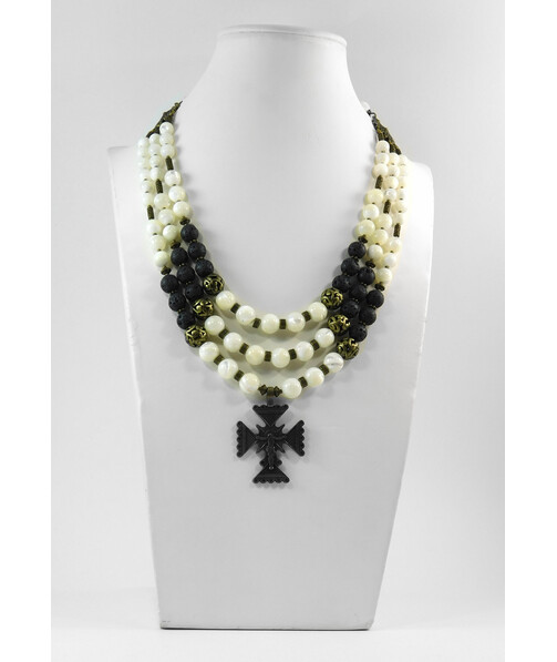 Exclusive necklace "Elbrus" Lava, mother-of-pearl, 3 rows