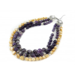 Exclusive necklace "Mariam" Amethyst, mother-of-pearl, 3 rows