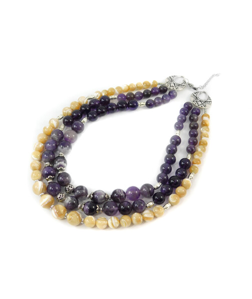 Exclusive necklace "Mariam" Amethyst, mother-of-pearl, 3 rows