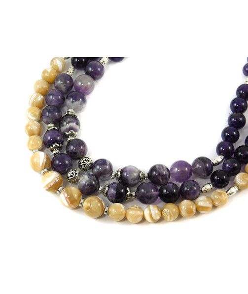 Exclusive necklace "Mariam" Amethyst, mother-of-pearl, 3 rows