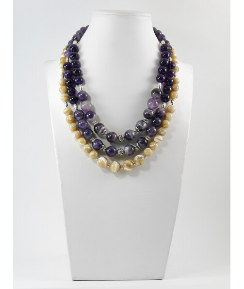 Exclusive necklace "Mariam" Amethyst, mother-of-pearl, 3 rows