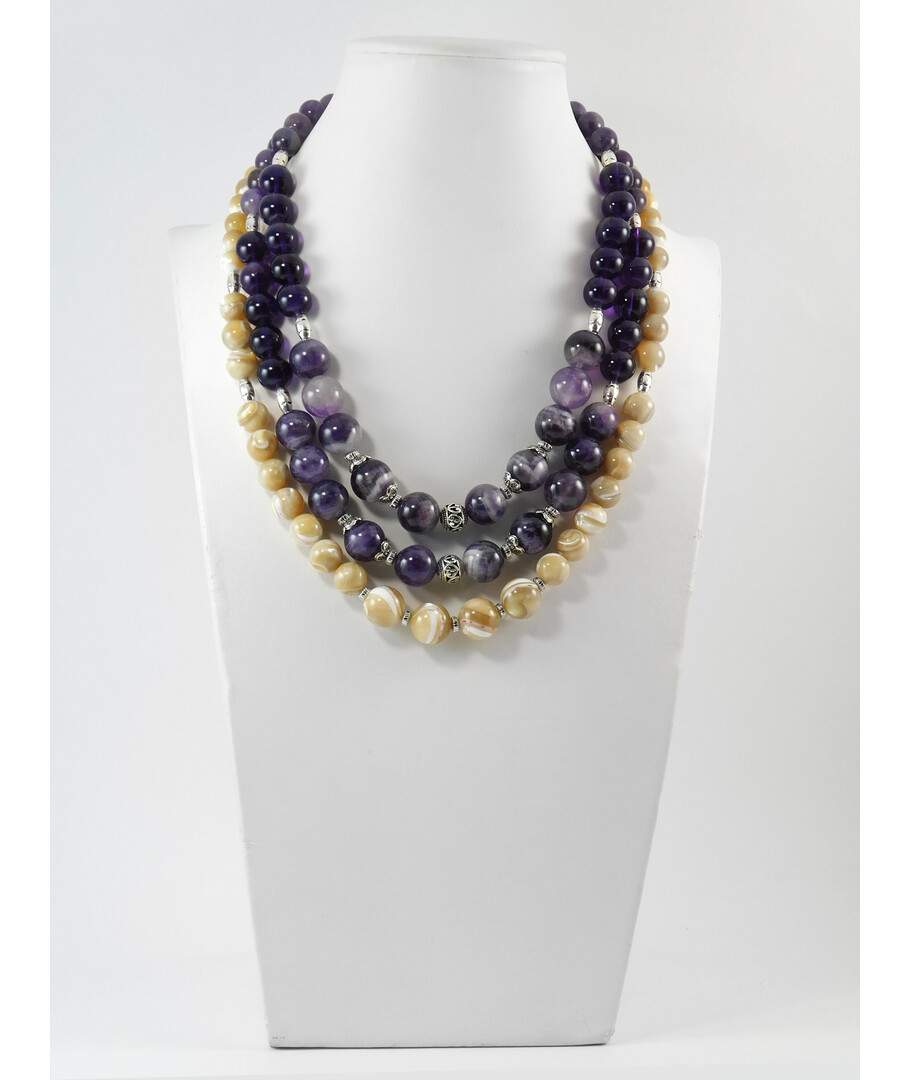 Exclusive necklace "Mariam" Amethyst, mother-of-pearl, 3 rows