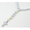 Aquamarine prayer rosary, oval pearls, silver cross