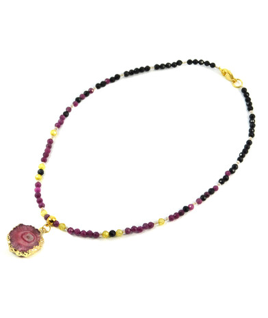 Exclusive necklace "Hipster" Ruby face, Zircon face, Tourmaline face, Druze